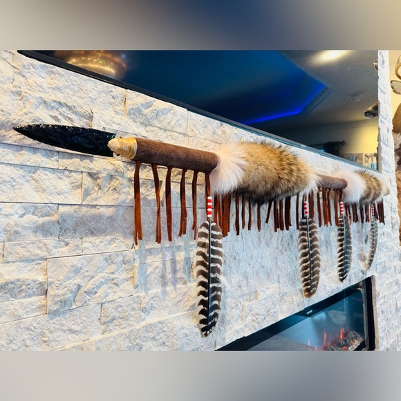 62” hand made tribal coyote spear. By enrolled member of the Cherokee tribe - Picture 2 of 4
